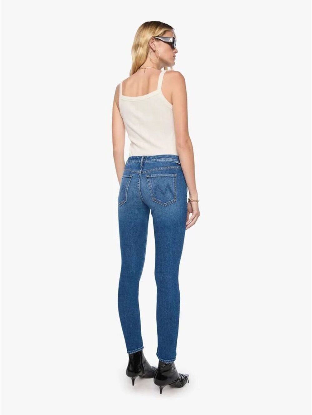MOTHER High Waisted Looker Ankle Fray Jeans Size 24 Blue Distressed